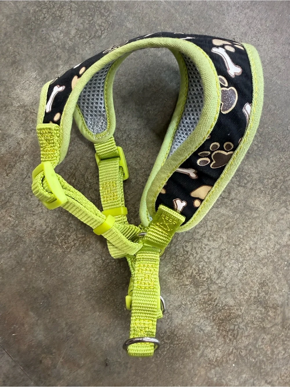 Dog Harness with Lime Trim and Paw & Bone Pattern by Costal